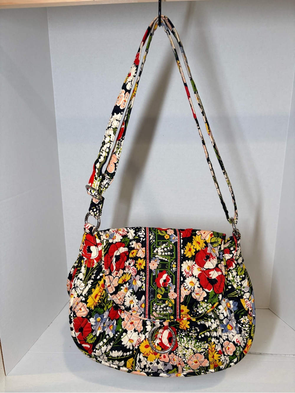 Vera Bradley Black Multi Floral Quilted Shoulder Bag